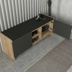 Schuhschrank Verly - 110x33x43cm - 2 Türen - Eiche Dekor/anthrazit