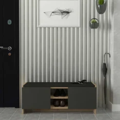 Schuhschrank Verly - 110x33x43cm - 2 Türen - Eiche Dekor/anthrazit