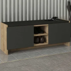 Schuhschrank Verly - 110x33x43cm - 2 Türen - Eiche Dekor/anthrazit