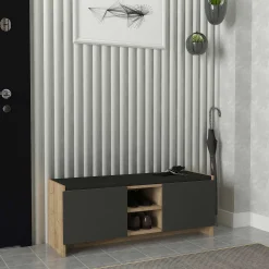 Schuhschrank Verly - 110x33x43cm - 2 Türen - Eiche Dekor/anthrazit