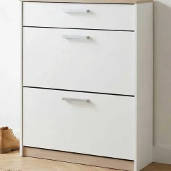 Schuhschrank Watson - 80x29x102cm - 2 Türen und 1 Schublade - weiß