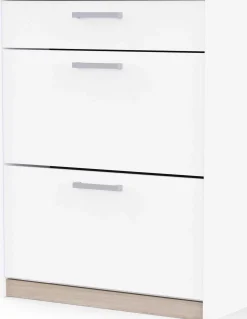 Schuhschrank Watson - 80x29x102cm - 2 Türen und 1 Schublade - weiß