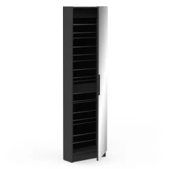 Schuhschrank Zayah - 50x20x180,50 cm - mit Spiegel - schwarz