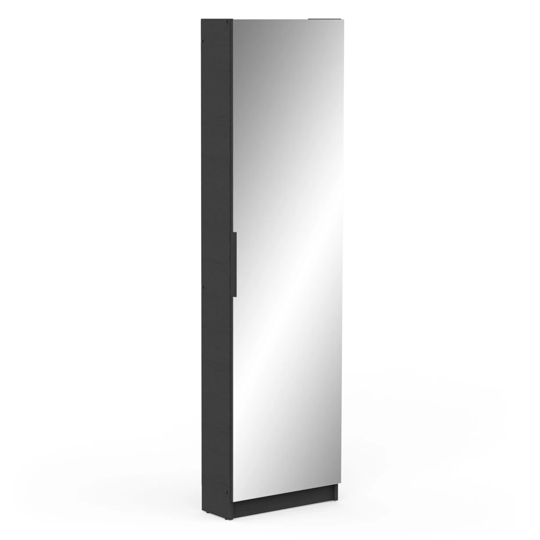 Schuhschrank Zayah - 50x20x180,50 cm - mit Spiegel - schwarz