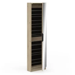 Schuhschrank Zayah - 50x20x180,50 cm - mit Spiegel - Eiche Dekor