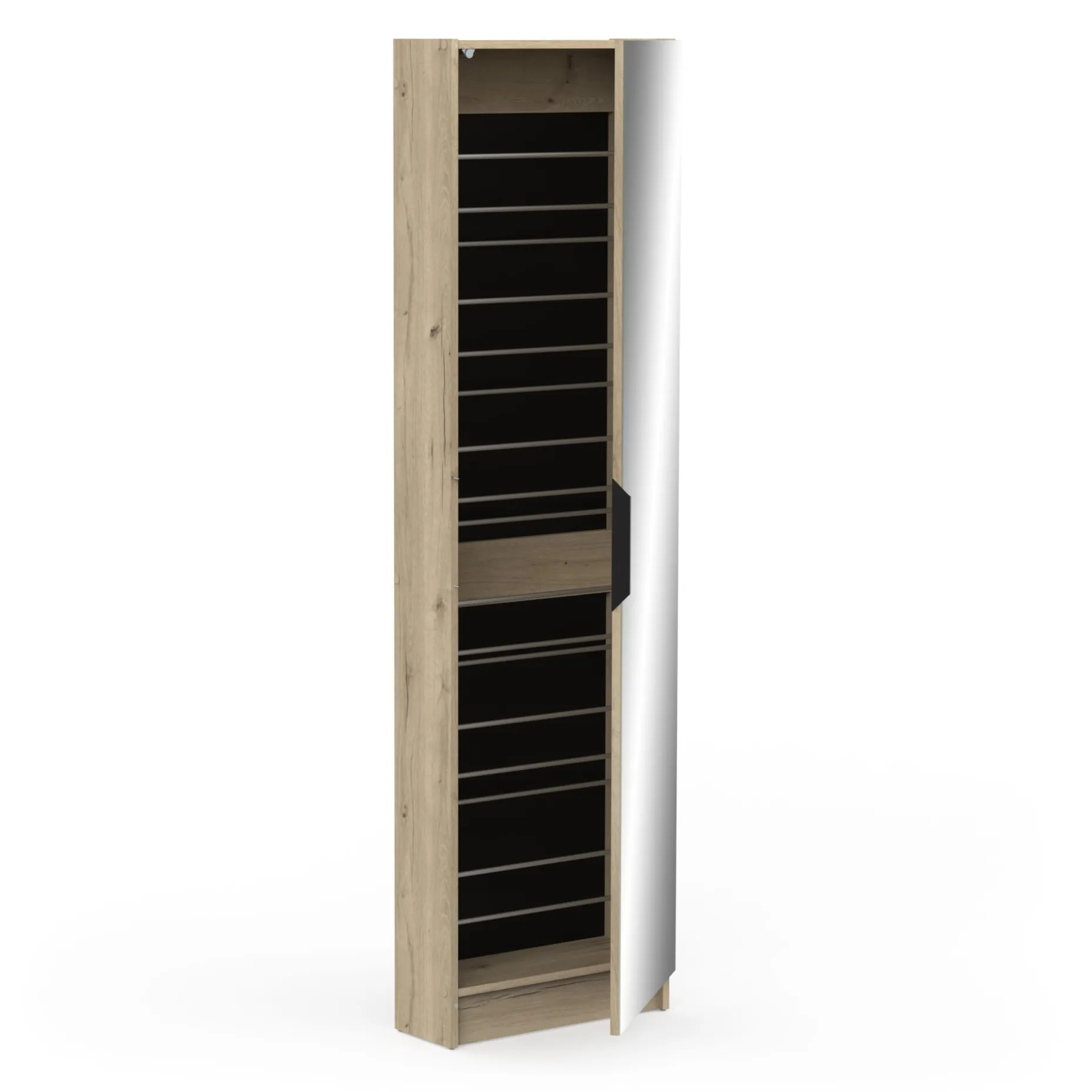 Schuhschrank Zayah - 50x20x180,50 cm - mit Spiegel - Eiche Dekor