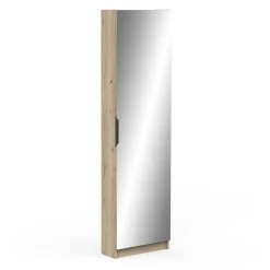 Schuhschrank Zayah - 50x20x180,50 cm - mit Spiegel - Eiche Dekor