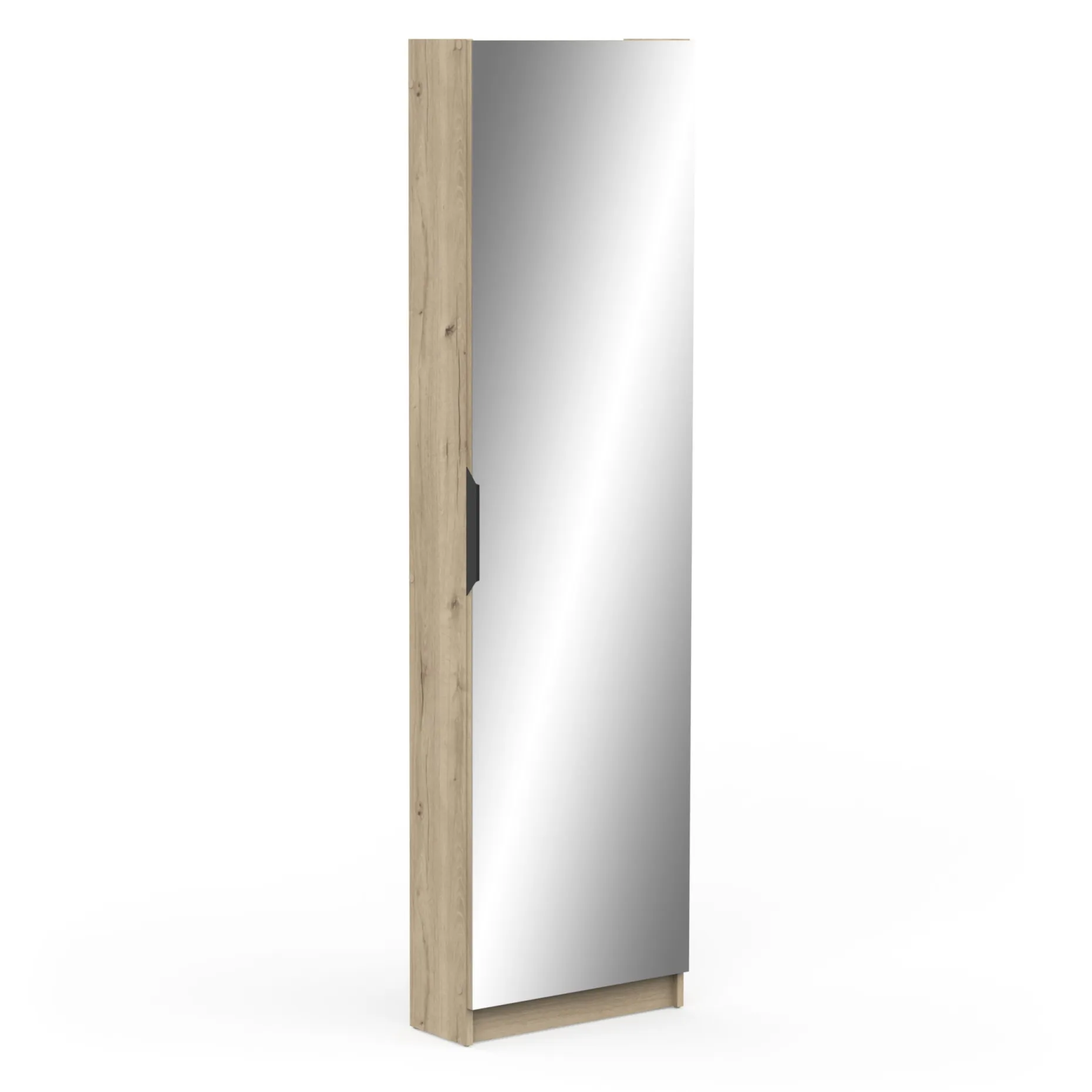 Schuhschrank Zayah - 50x20x180,50 cm - mit Spiegel - Eiche Dekor