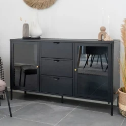 Schwarzes Dalby Sideboard mit Glastüren und Schubladen