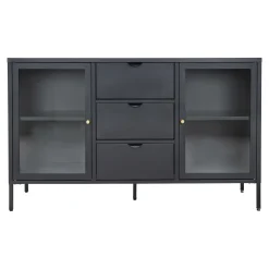 Schwarzes Dalby Sideboard mit Glastüren und Schubladen