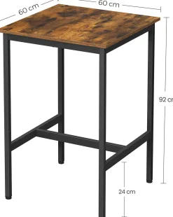 Vasagle Schwerlast-Stahlrahmen Quadratischer Frühstücksbar-Tisch, 60x60x90cm