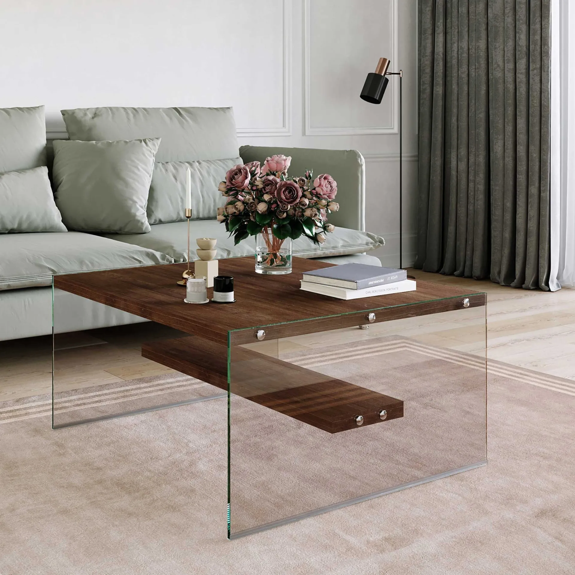 Emob S1 Couchtisch | GEHÄRTETES GLAS | Walnuss