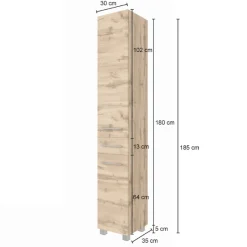 Held SefaBadezimmer : Spiegelschrank, Waschbeckenschrank, 2x Säulenschrank, Regal - Eiche/Weiß