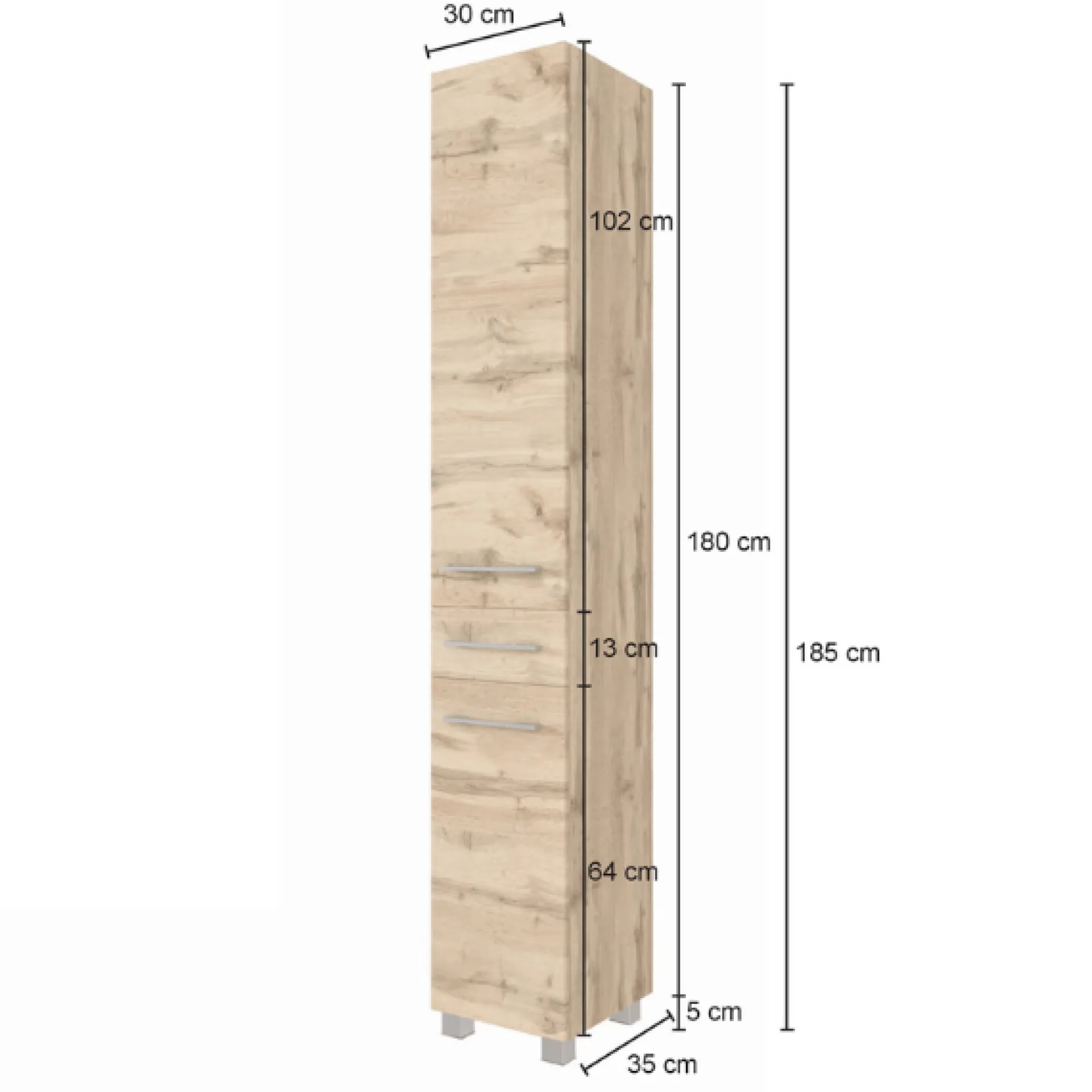 Held SefaBadezimmer : Spiegelschrank, Waschbeckenschrank, 2x Säulenschrank, Regal - Eiche/Weiß