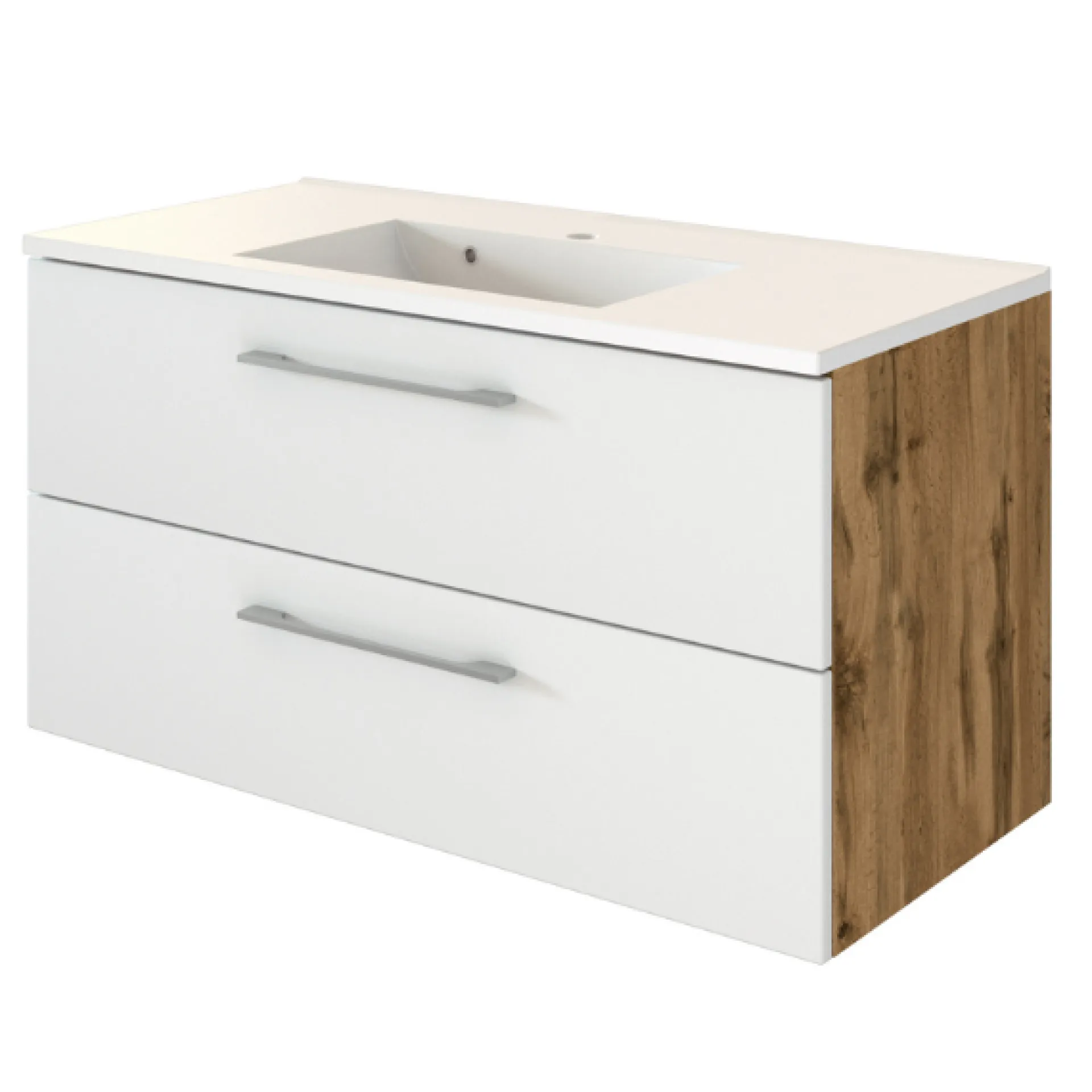 Held SefaBadezimmer : Spiegelschrank, Waschbeckenschrank, 2x Säulenschrank, Regal - Eiche/Weiß