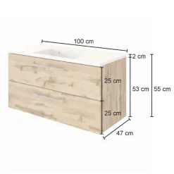 Held SefaBadezimmer : Spiegelschrank, Waschbeckenschrank, 2x Säulenschrank, Regal - Eiche/Weiß