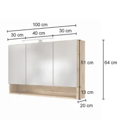Held SefaBadezimmer : Spiegelschrank, Waschbeckenschrank, 2x Säulenschrank, Regal - Eiche/Weiß
