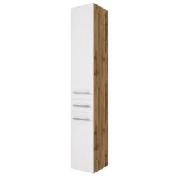Held SefaBadezimmer : Spiegelschrank, Waschbeckenschrank, 2x Säulenschrank, Regal - Eiche/Weiß