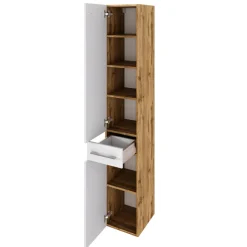Held SefaBadezimmer : Spiegelschrank, Waschtischschrank, Säulenschrank - Eiche/Weiß
