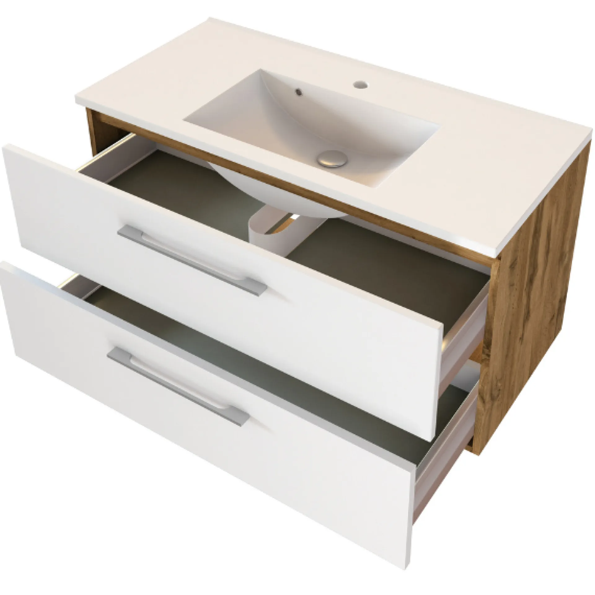 Held SefaBadezimmer : Spiegelschrank, Waschtischschrank, Säulenschrank - Eiche/Weiß