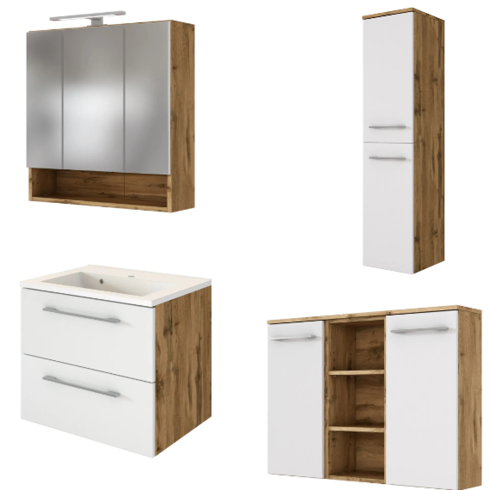 Held SefaBadezimmer : Spiegelschrank, Waschbeckenschrank, Säulenschrank, Ablageschrank - Eiche/Weiß