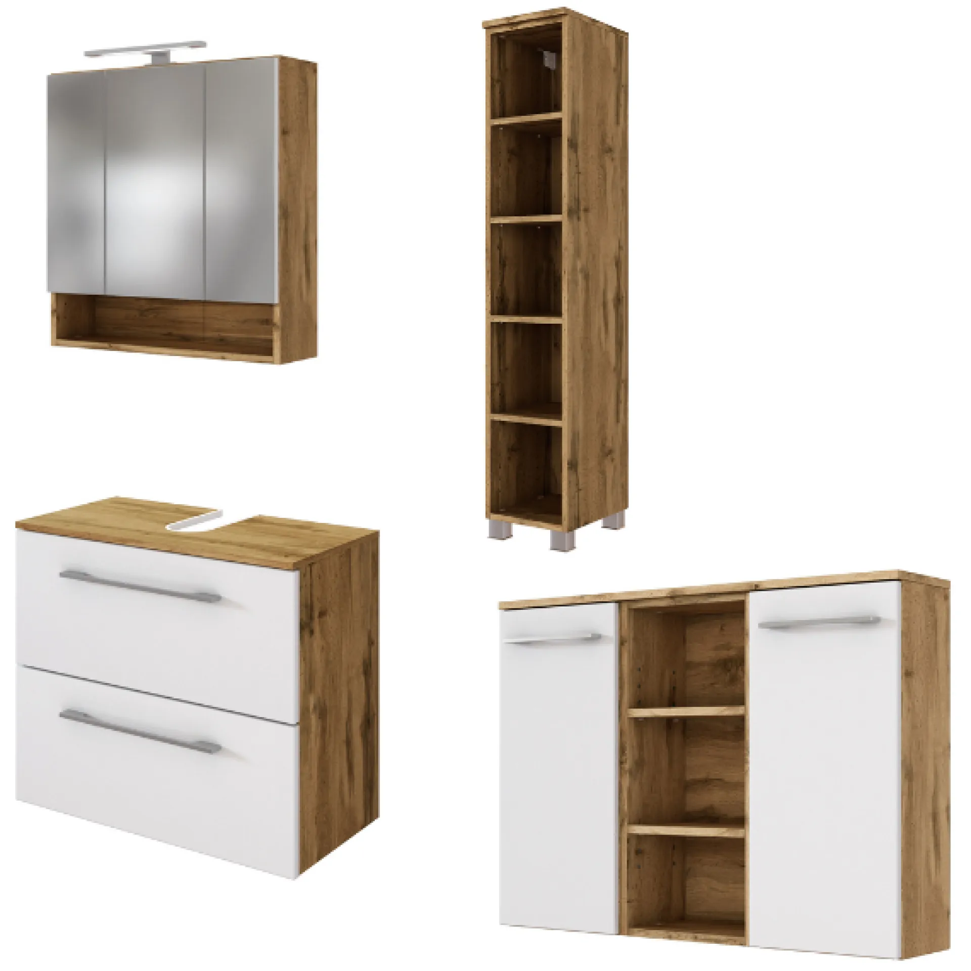 Held SefaBadezimmer : Spiegelschrank, Waschbeckenunterschrank, Regal, Ablageschrank - Eiche/Weiß