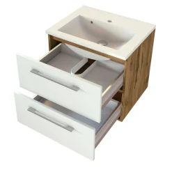 Held SefaBadezimmer : Spiegelschrank, Waschtischschrank, Säulenschrank - Eiche/Weiß