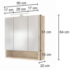 Held SefaBadezimmer : Spiegelschrank, Waschtischschrank, Säulenschrank - Eiche