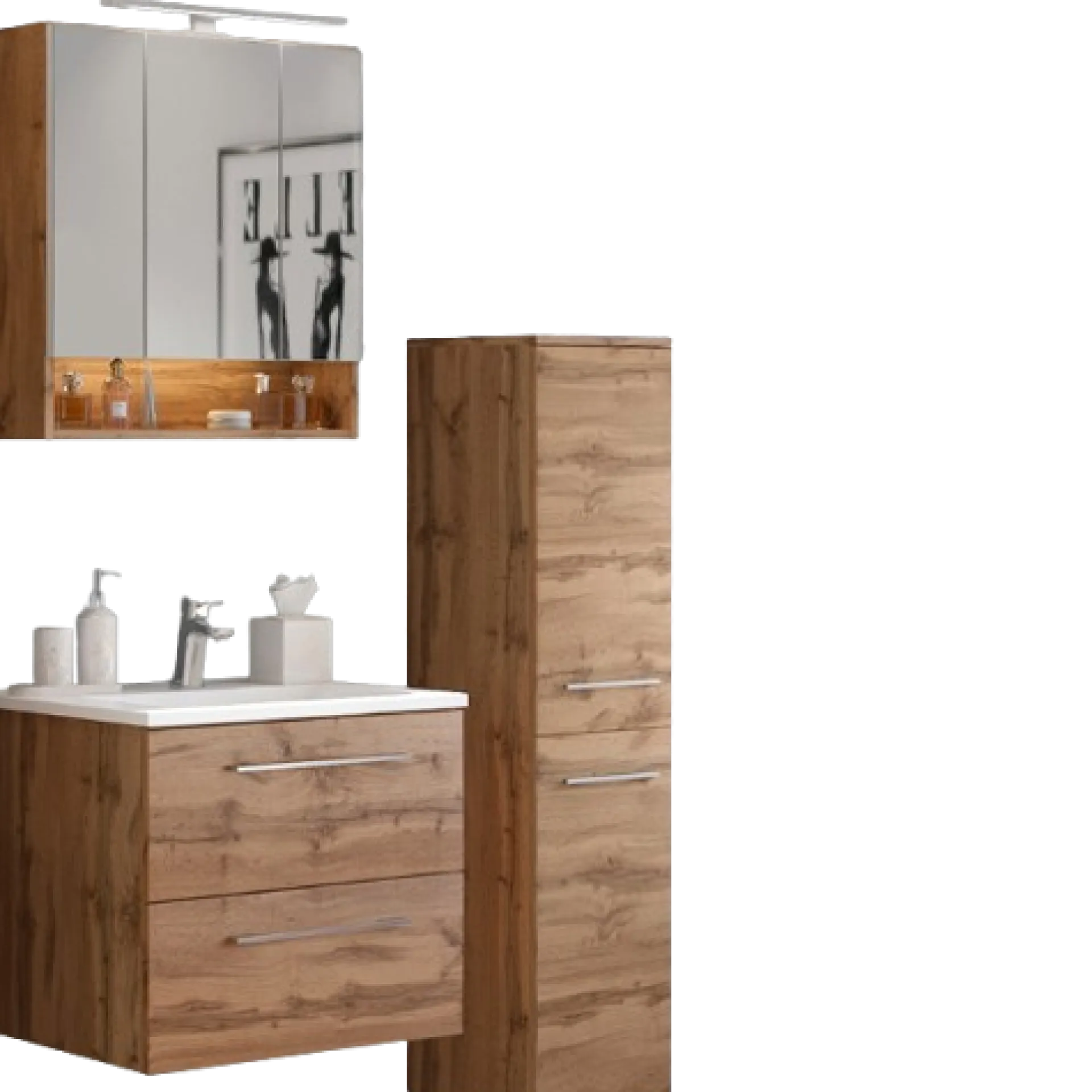 Held SefaBadezimmer : Spiegelschrank, Waschtischschrank, Säulenschrank - Eiche