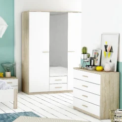 Seliena Kommode mit 4 Schubladen - Eiche gebürstet/Mattweiß