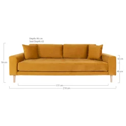 House Nordic Senfes 3-Sitzer-Sofa aus Samt mit Kissen