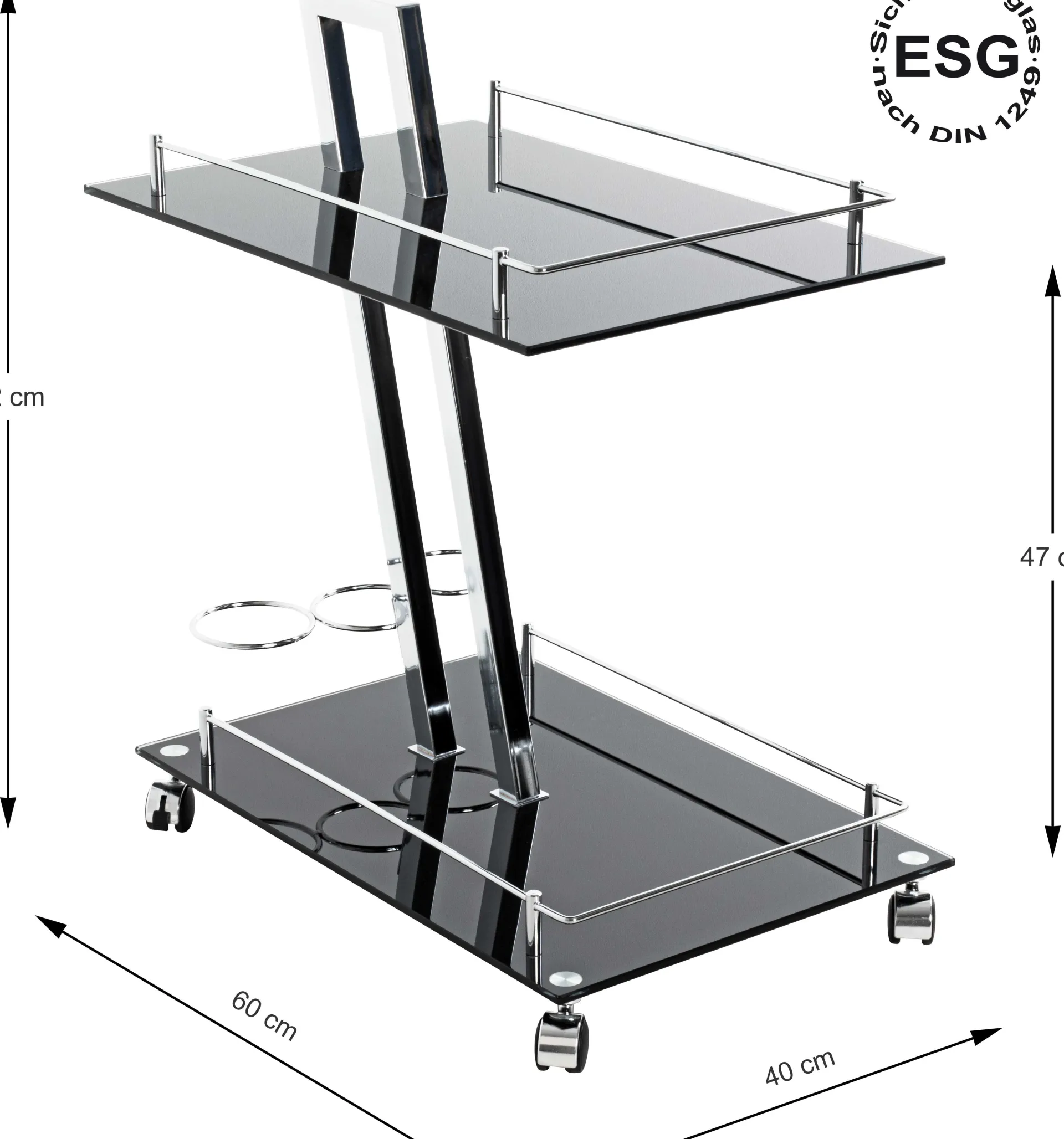 Haku Servierwagen Sam - 60x40x72 cm - Sicherheitsglas/