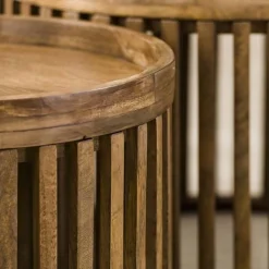 Emob Set aus 2 runden Couchtischen Goma mit Ablage - Mangoholz