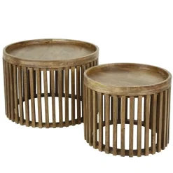 Emob Set aus 2 runden Couchtischen Goma mit Ablage - Mangoholz