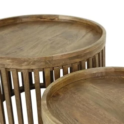 Emob Set aus 2 runden Couchtischen Goma mit Ablage - Mangoholz