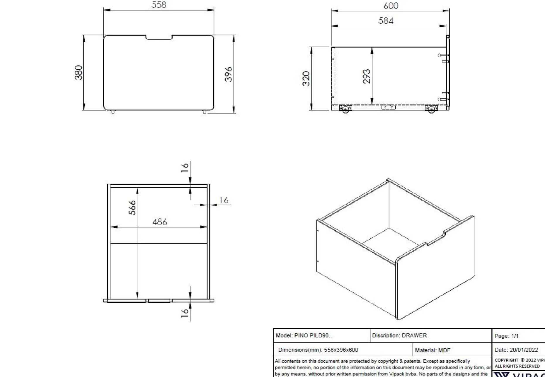 Set mit 2 Schubladen Pip - weiß