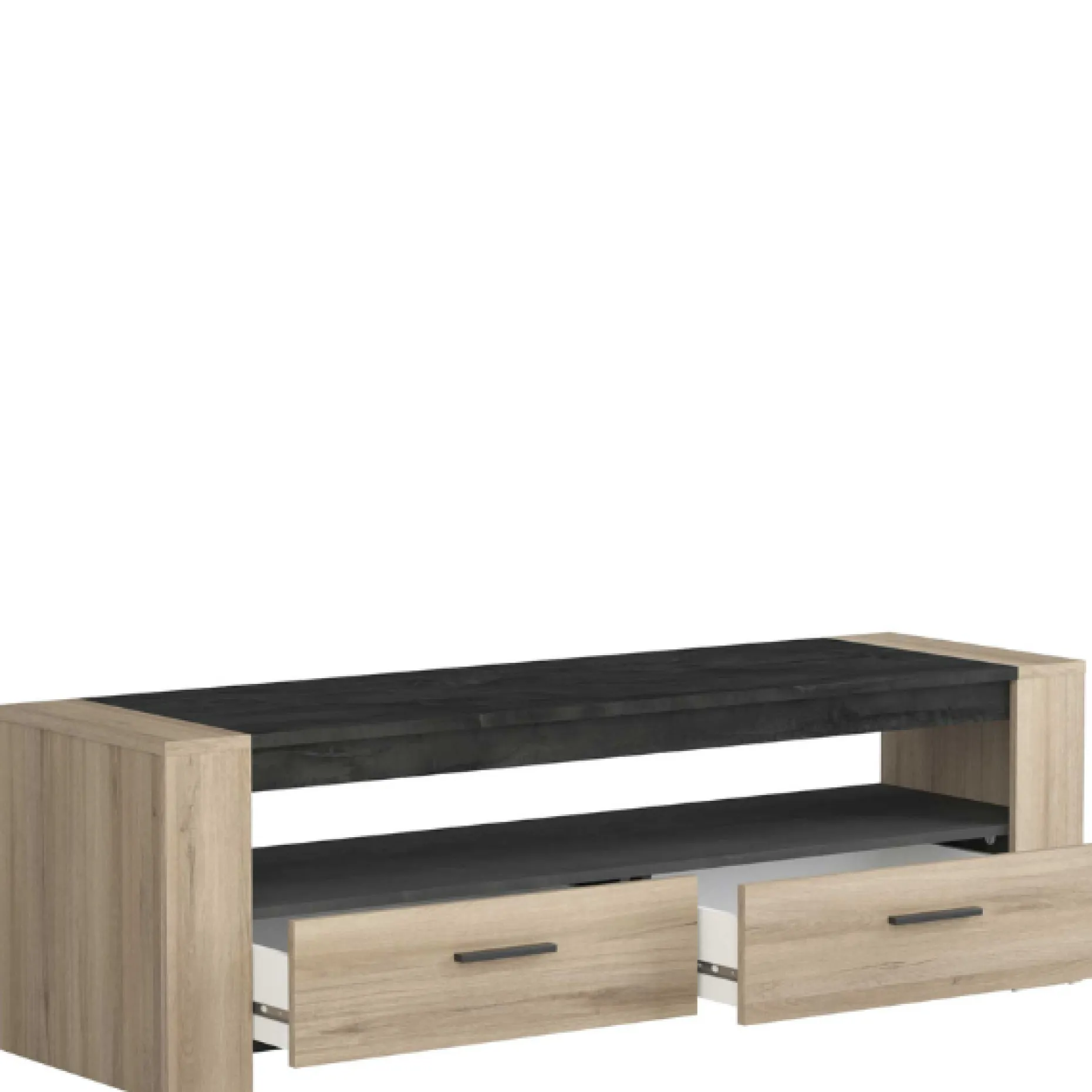 Shane TV-Schrank 2 Schubladen und 1 offenes Fach-Kronberg Eiche/Sidewalk schwarz