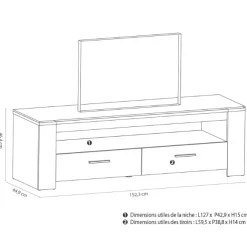 Shane TV-Schrank 2 Schubladen und 1 offenes Fach-Kronberg Eiche/Sidewalk schwarz