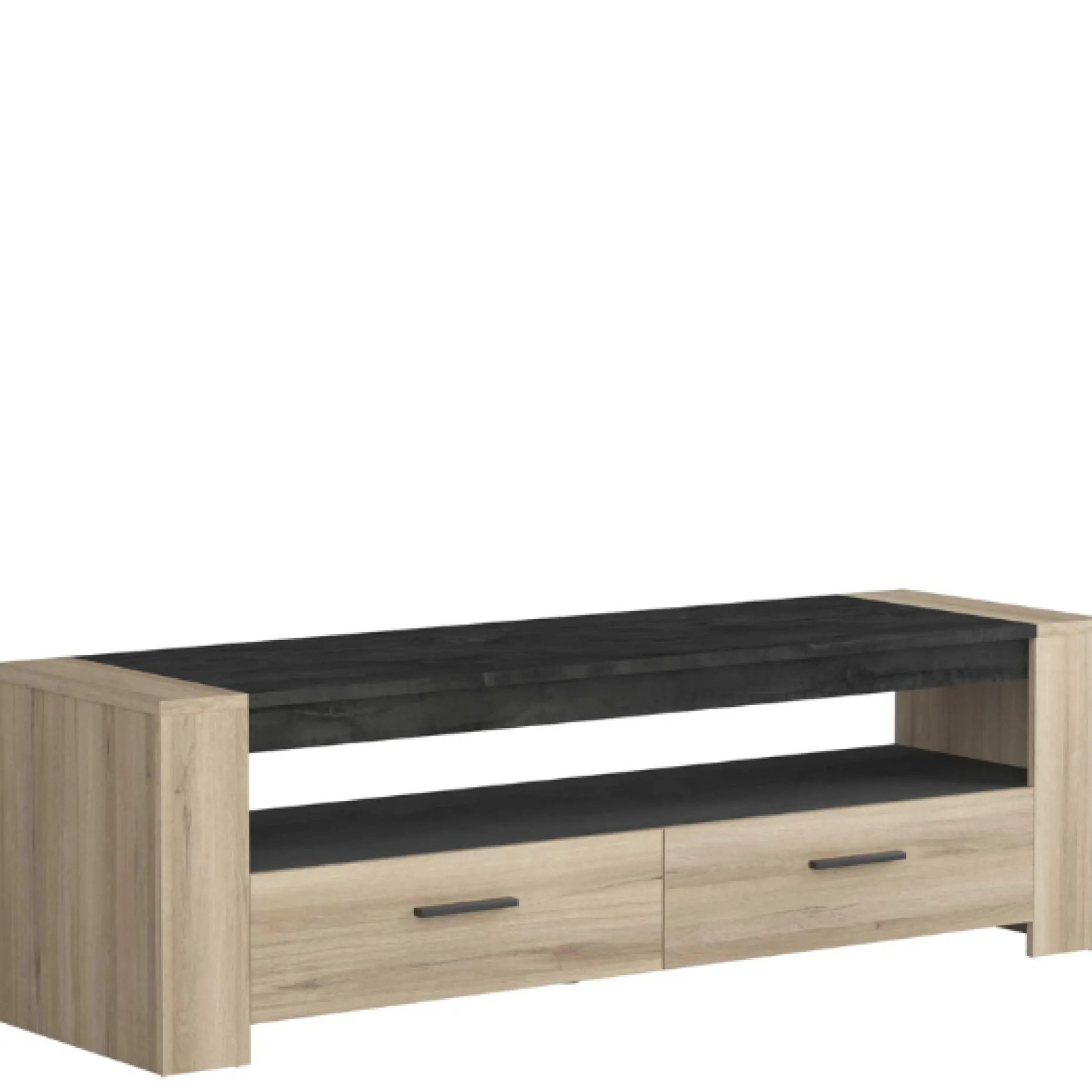 Shane TV-Schrank 2 Schubladen und 1 offenes Fach-Kronberg Eiche/Sidewalk schwarz