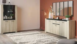 Shane Vitrine 4 Flügeltüren und 2 Einlegeböden-Kronberg Eiche/Sidewalk schwarz