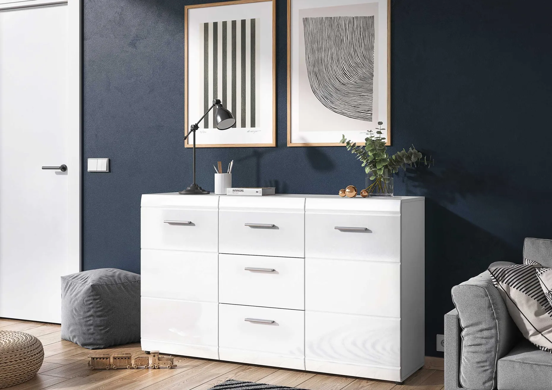 Sideboard Allan 144cm mit 2 Türen und 3 Schubladen - weiß