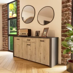 Sideboard Aubrey - 175x42x82cm - 3 Türen und 1 Schublade - Eiche Dekor/schwarz