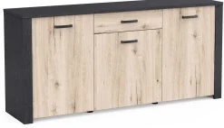 Sideboard Aubrey - 175x42x82cm - 3 Türen und 1 Schublade - Eiche Dekor/schwarz