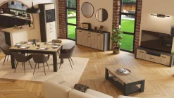 Sideboard Aubrey - 175x42x82cm - 3 Türen und 1 Schublade - Eiche Dekor/schwarz