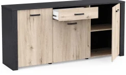 Sideboard Aubrey - 175x42x82cm - 3 Türen und 1 Schublade - Eiche Dekor/schwarz