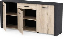 Sideboard Aubrey - 175x42x82cm - 3 Türen und 1 Schublade - Eiche Dekor/schwarz