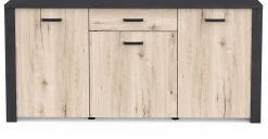 Sideboard Aubrey - 175x42x82cm - 3 Türen und 1 Schublade - Eiche Dekor/schwarz