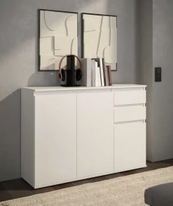 Sideboard Brest - 119x35x84cm - 3 Türen und 2 Schubladen - weiß