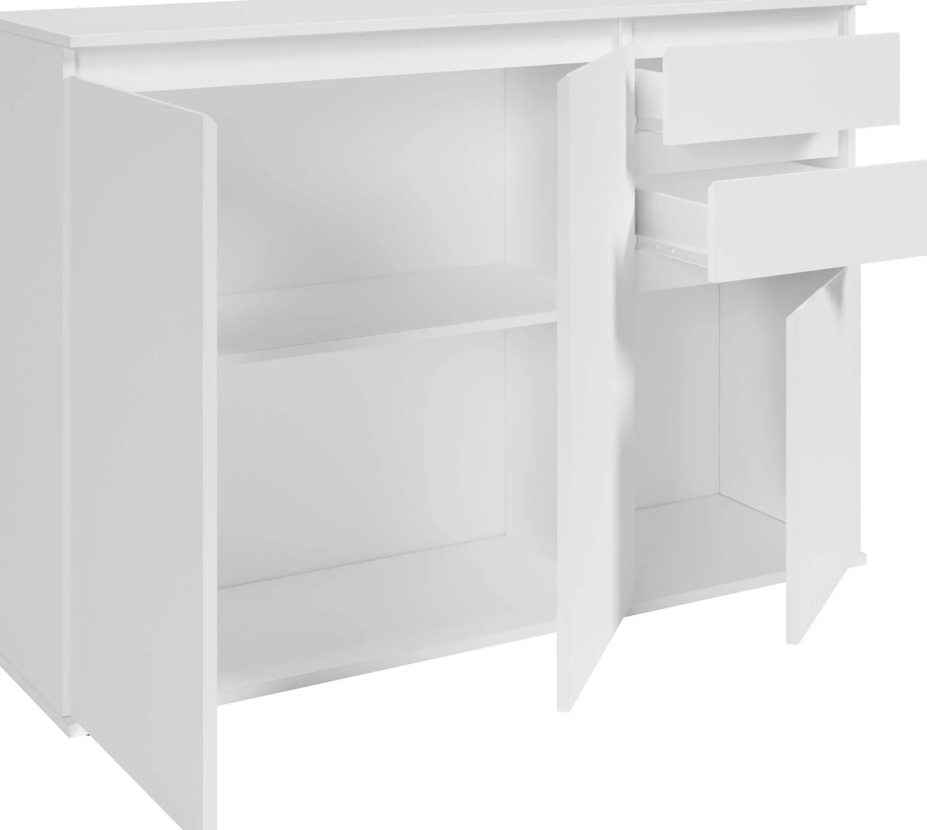 Sideboard Brest - 119x35x84cm - 3 Türen und 2 Schubladen - weiß