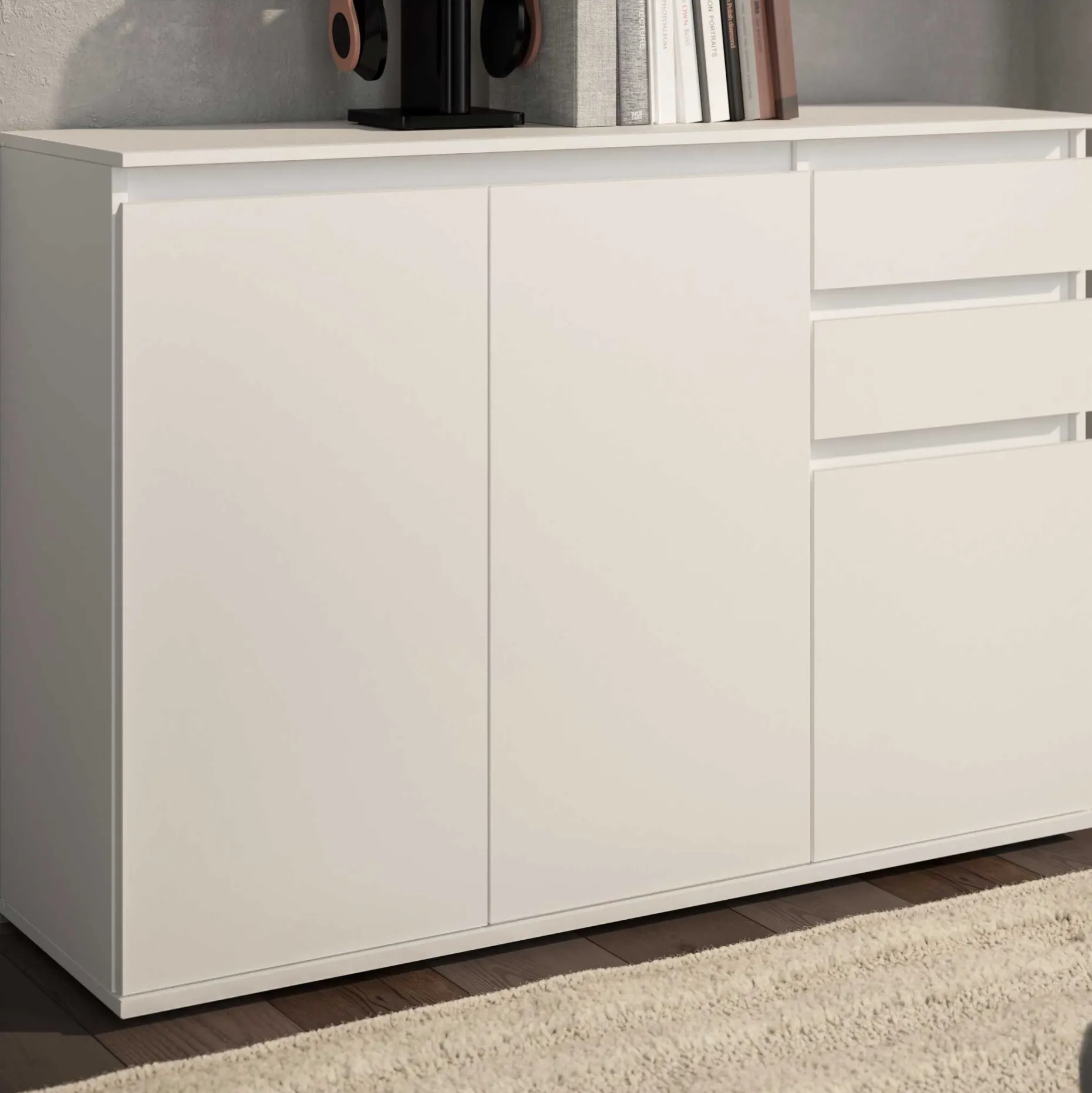 Sideboard Brest - 119x35x84cm - 3 Türen und 2 Schubladen - weiß